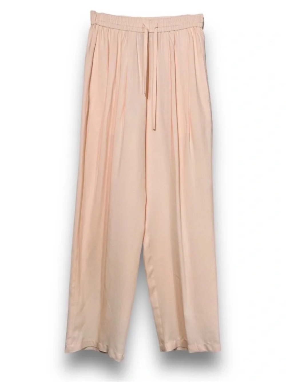100% Silk Flowy Pants S Peach Blush Pink Charmeuse Elastic Waist Drawstring VTG